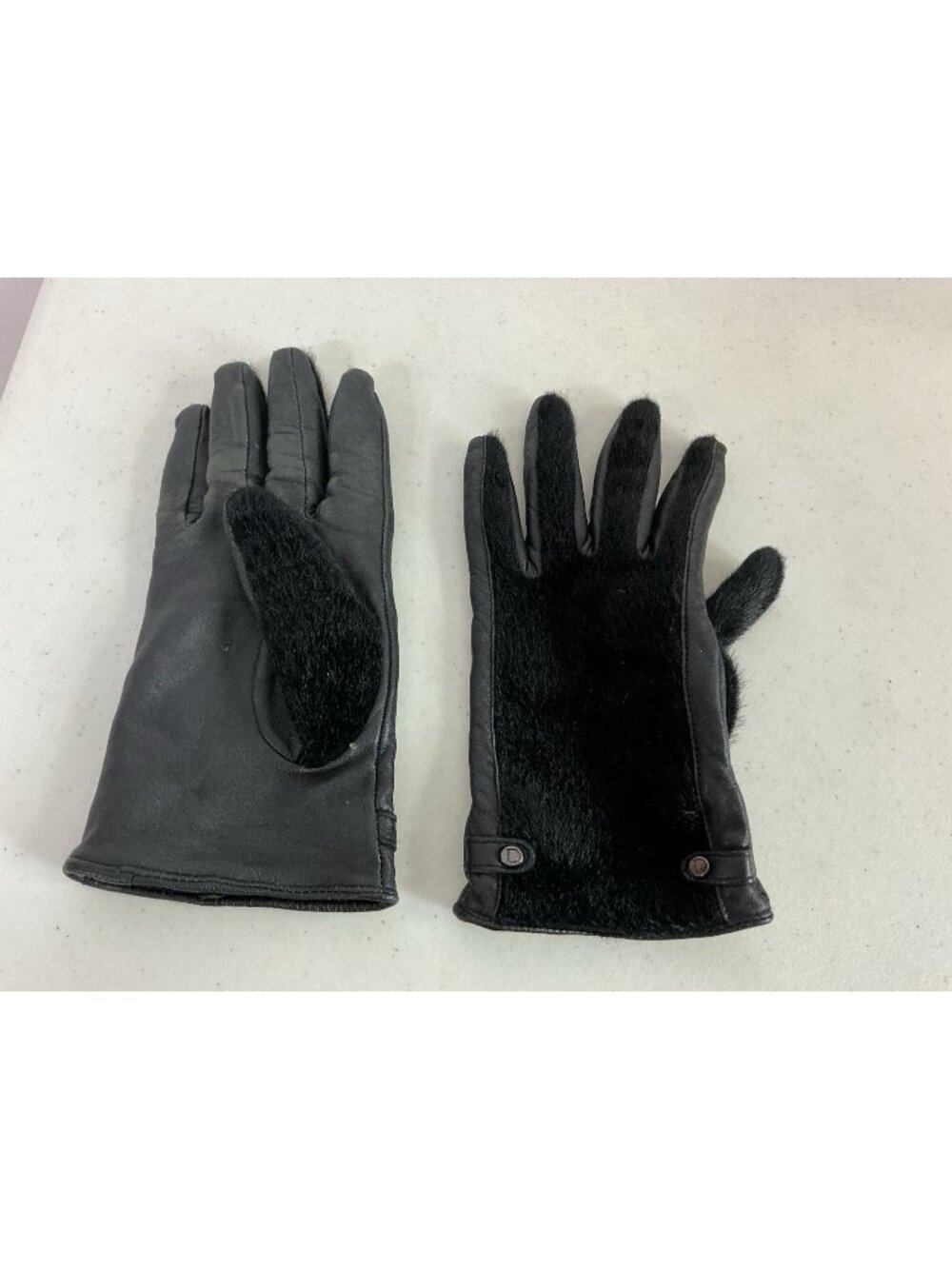 Dents Black Faux Fur Leather Trim Winter Gloves Elegant Womens Large